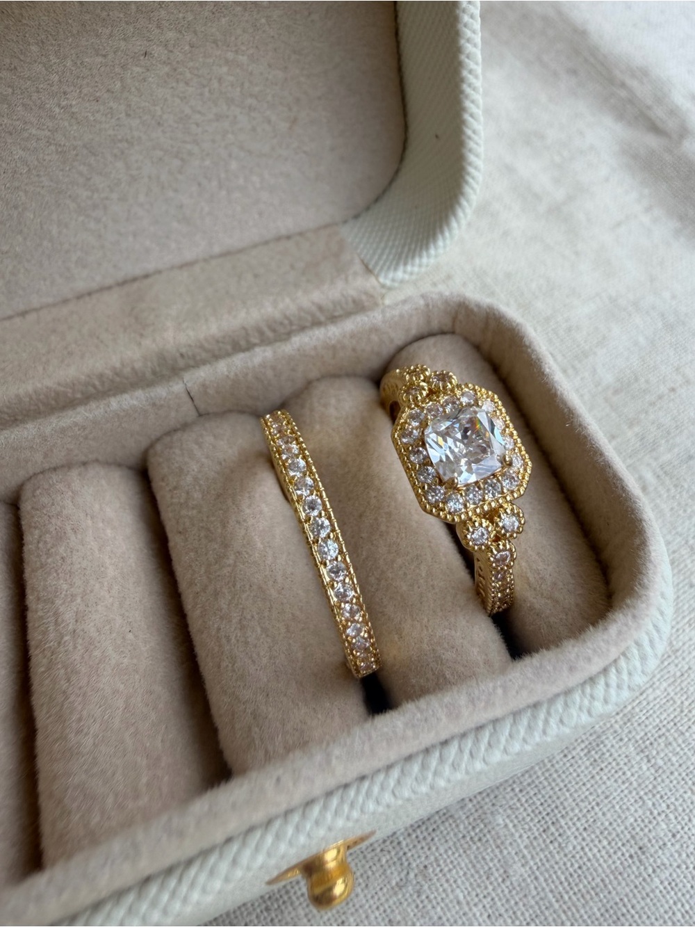 NEW Gold Halo Engagement Ring and Band Set - Gold Size 6